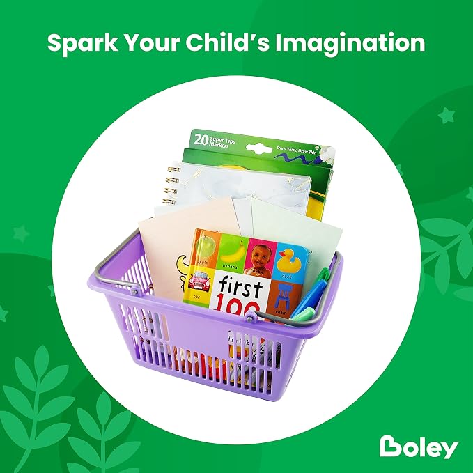 Boley Classroom Baskets - 20 Pack 10x6in Colorful Plastic Stackable Storage Bins with Handles - Ideal for School, Daycare, Home Organization, Art Supplies, Books, Toys, and More