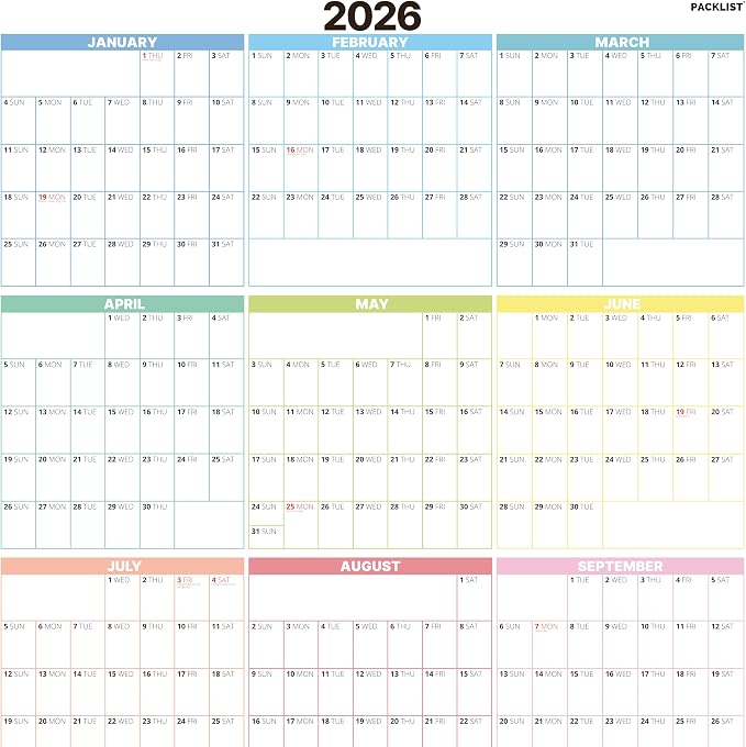 PACKLIST® 2026 Wall Calendar - Extra Large 33.1" x 23.4" Vertical Yearly Planner - Sunday Start - 4-Block Quarterly View - Premium 160 GSM Heavyweight Paper - Plastic-Free & Eco-Friendly - Office & Academic Organization