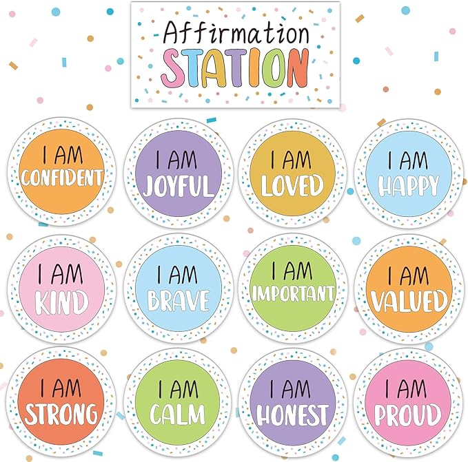 Pastel Affirmation Station Bulletin Board Set Positive Bulletin Board for Classroom Mirror Growth Mindset Decoration Inspirational Motivational Accent Color Cutouts for Home School Teacher Wall Supply