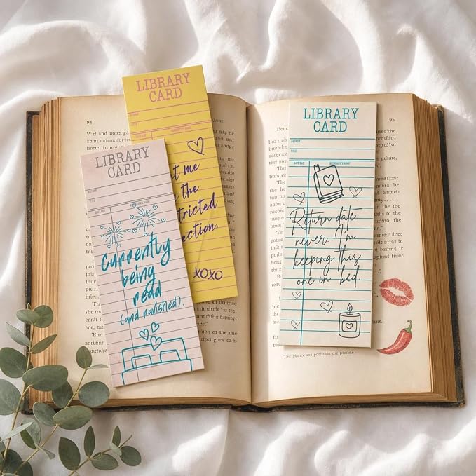 Vintage Bookmarks Bulk Gifts - 100 Pcs Funny Library Card Bookmark for Women Girls Book Lovers Students Birthday Graduation Gift Retro Romance Page Clips School Office Reading Accessories