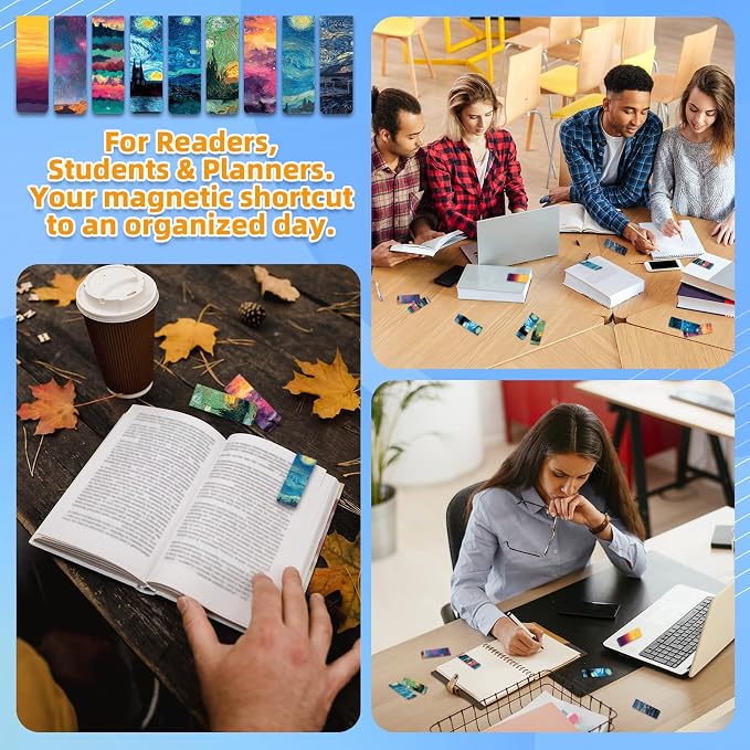 100 Pcs Magnetic Bookmarks Bulk, Cute Magnet Bookmark Page Clips - Magnetic Book Marks for Reading, Book Lovers, Teacher, Students, Women, Men – Party Favors, Teacher Gift, Bookmark Gift(Oil Painting)