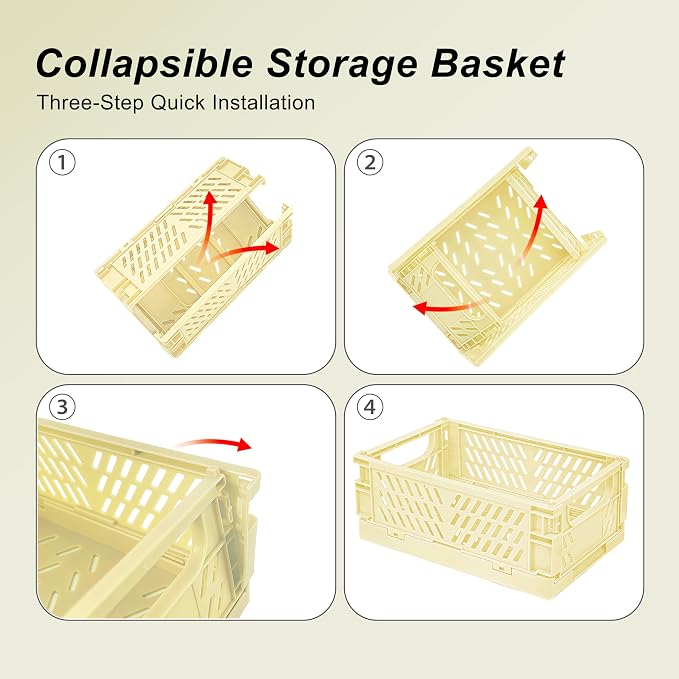 6 Pack Mini Foldable Small Plastic Baskets for Organizing and Storage，Collapsible Storage Crates,Mini Bins for Home Kitchen Bedroom Bathroom Office (Yellow, Small 6x4x2.2)