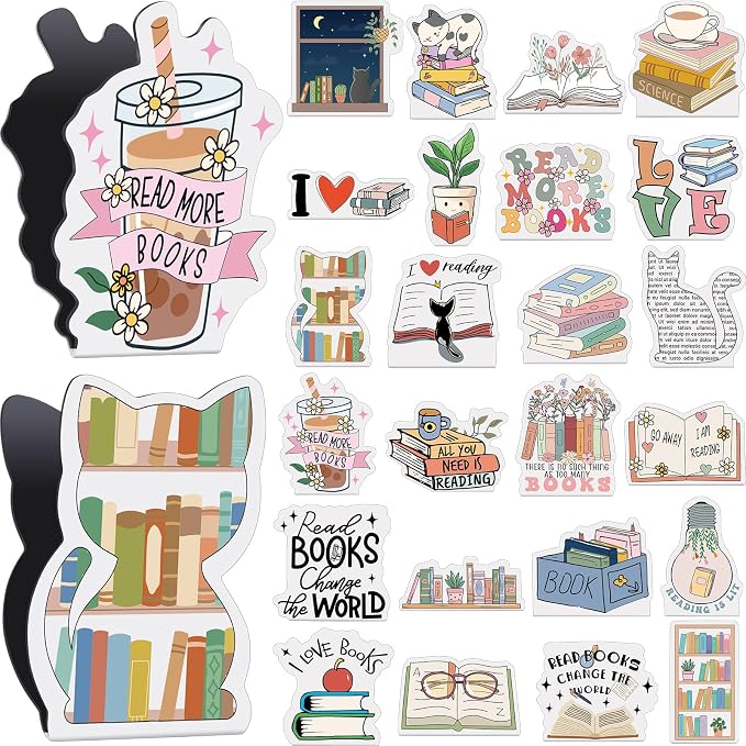 Nezyo 24 Pieces Magnetic Bookmarks Cute Magnet Page Markers Foldable Page Clip for Students Reading Stationery Supplies Office Presents(Book)