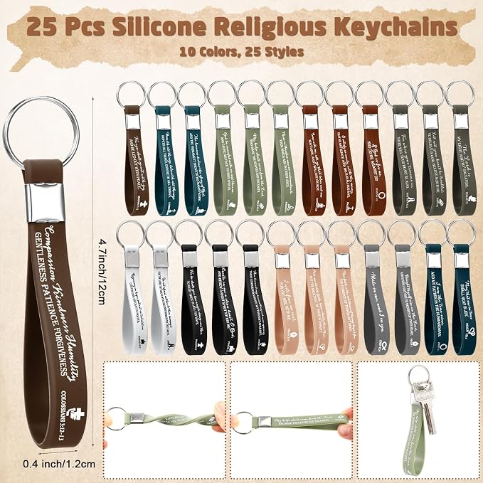 Feifeiya 25 Sets Father's Day Christian Church Gifts Bulk Bible Verse Plastic Gel Pen Religious Silicone Keychains Scripture Bookmarks for Men Women Empowerment Sunday Study Group Gifts(Wood Color)