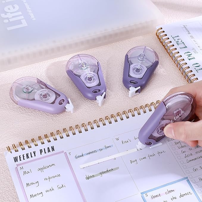 Temiary 5Pcs White Correction Tapes, Cute White Pull Out Tape for Instant Correction, Aesthetic Correction Tape for Writing, Easy to Use Applicator for School Students Office Supplies (Purple)