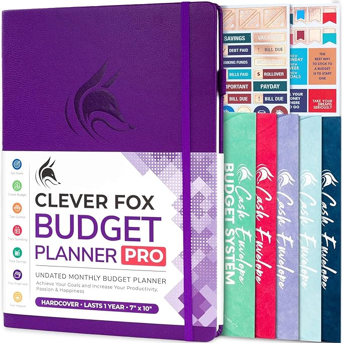 Clever Fox Budget Planner Pro - Financial Organizer + Cash Envelope Budget System. Monthly Finance Journal, Expense Tracker & Personal Account Book. Undated - Start Anytime. (7''x10'') – Purple