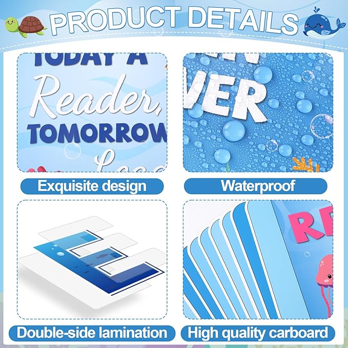 Under The Sea Reading Bulletin Board Poster for Classroom Motivational Dive Into Reading Bulletin Board Ocean Blue Animal Cutouts Elementary Educational Prints Poster for Teachers Preschool Library