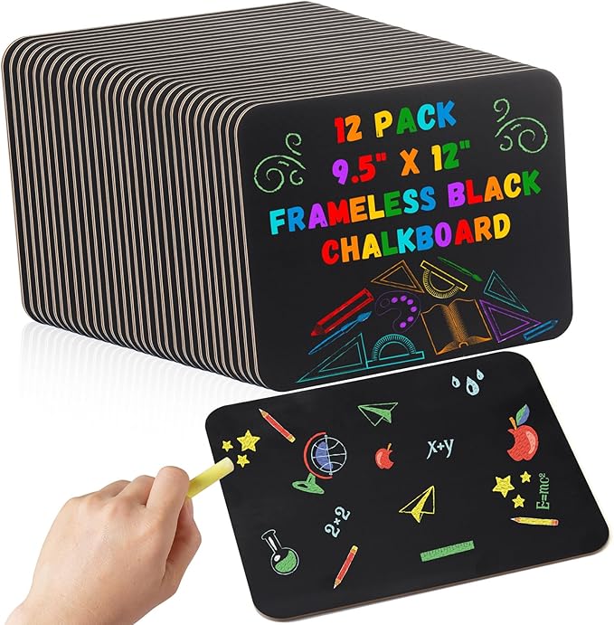 12 Pcs Chalk Board for Kids Bulk 9.5" x 12" Double-Sided Wooden Frameless Chalkboard Sign Blackboard for Kids Student School Classroom Home Office Restaurant Birthday Party Favors