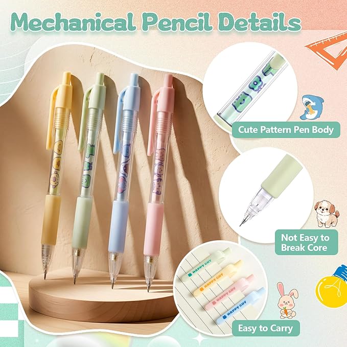 13 Pcs Black Cat Mechanical Pencil Set, 4 Mechanical Pencils 0.5mm, with 4 2B Lead Refills and 3/5 Erasers Christmas Stocking Stuffers for Women Cats Lovers Gifts (Colored)