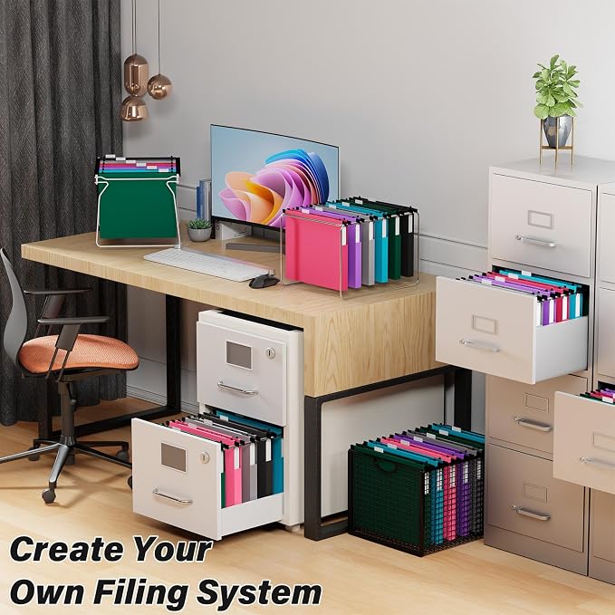 Ansook Letter Size Hanging File Folders Extra Capacity,Heavy Duty 1" Expandable File Folder Organizer,12 Pack Pastel Color File Cabniet Folders,Reinforced Plastic Hang Folders for File Frame Box
