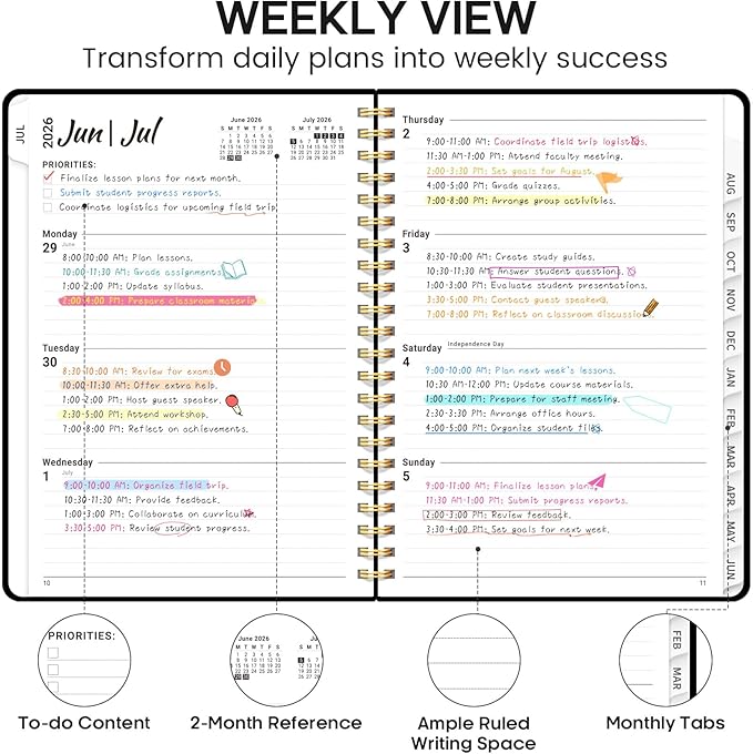 8.5" x 11" Academic Planner 2026-2027, Weekly & Monthly Calendar Planner Book, July 2026 – June 2027, Large Hardcover Organizer with Tabs, Perfect for Teachers, Students, Women & Men – A4, Black