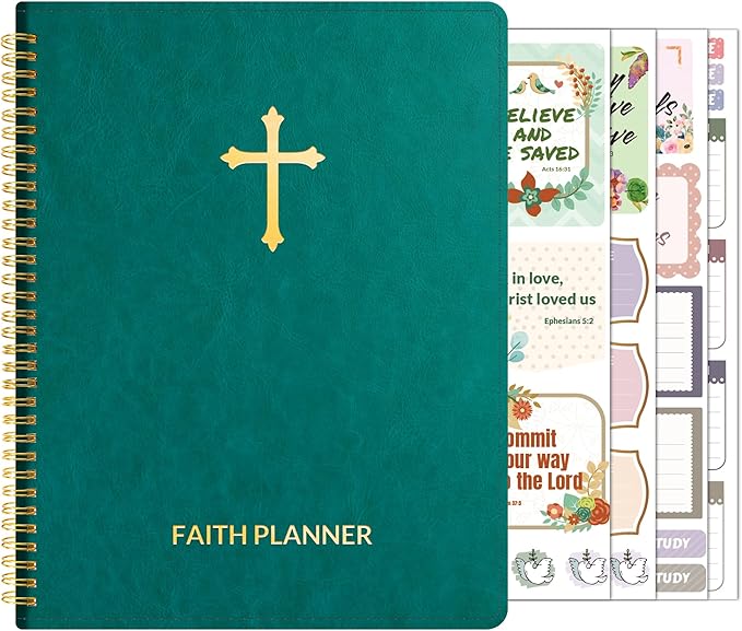 2026 Christian Planner - 12 Month Bible Journal and Prayer Planner 9"x11.2" Spiral Bound, Monthly & Weekly Christian Organizer Gifts for Women Men (Pacific Green)