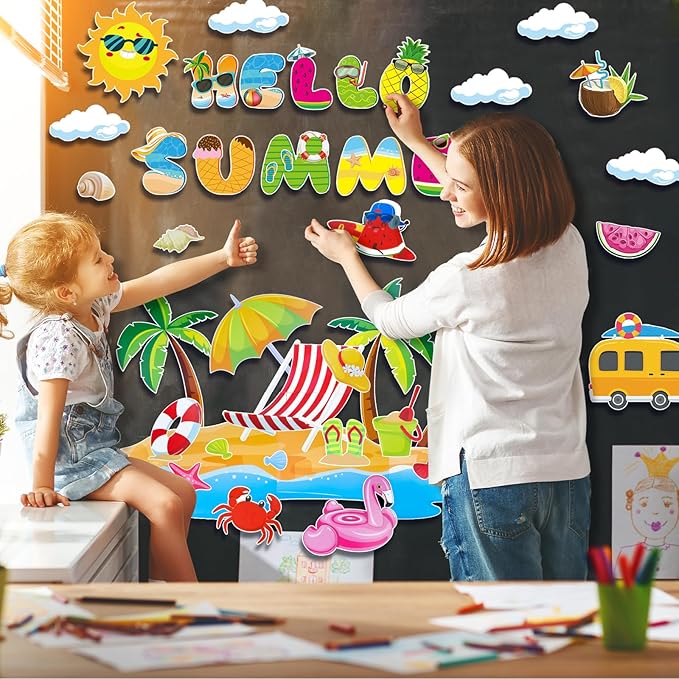 Konsait Summer Bulletin Board Decorations,Summer Cutouts for Bulletin Board, Big Island Beach Summer Theme Bulletin Board for Home Office Classroom Blackboard Wall Decor