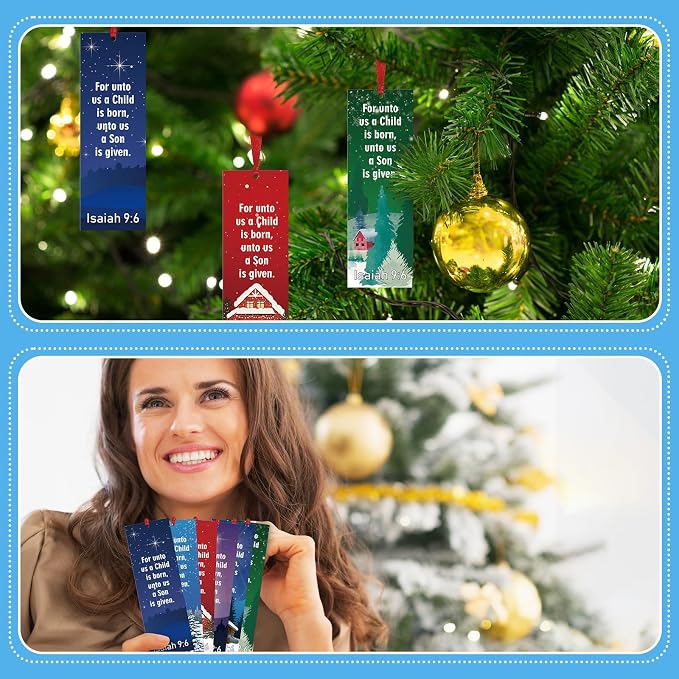 Dispowreath 60 Pcs Christmas Isaiah 9: 6 Religious Christian Bookmarks Church Bookmarks Gift for Men Women Church Home Party Favors