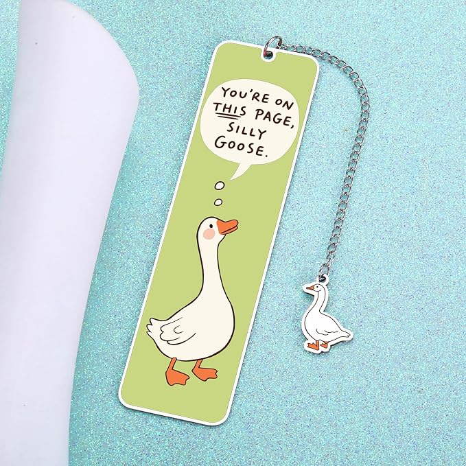 Green Stuff Cute Bookmarks for Women Girls Kids Silly Goose Metal Bookmark Funny Book Lovers Gifts for Readers Book Lovers Women Book Marks for Reading Womens Kid Girls Page Holders for Reading 2-Side