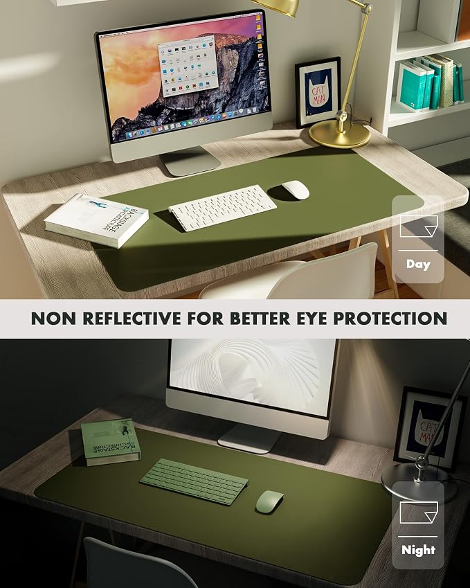 YSAGi Double-Sided Desk Mat, Eco Cork Desk Protector, Large Mouse Pad, Waterproof Blotter, Writing Pad for Office/Home (23.6"x13.7", Olive Green + Cork)