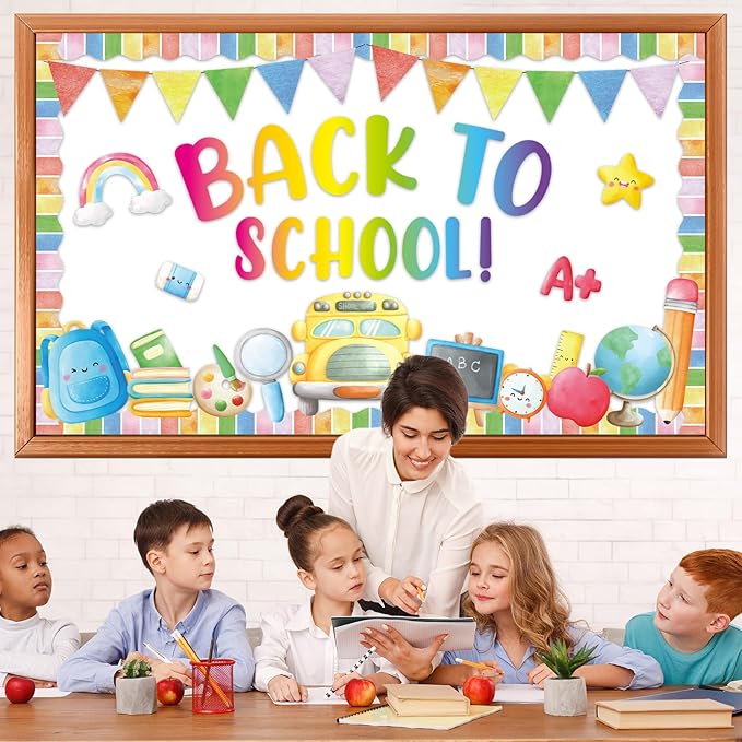 Back to School Bulletin Board Set Colorful Watercolor Classroom Decoration Welcome Back to Schools Bulletin Board School Bus Pencils Cutouts for First Day of Schools Office Door Chalkboard Wall Decor