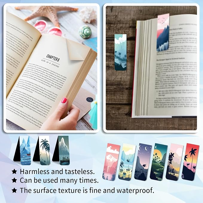 96 Pieces Magnetic Bookmarks Magnet Page Markers - Book Marks for Reading Women & Men with Storage Boxes - Cute Magnet Bookmark Clips for Reading Pleasure（Coconut Trees）