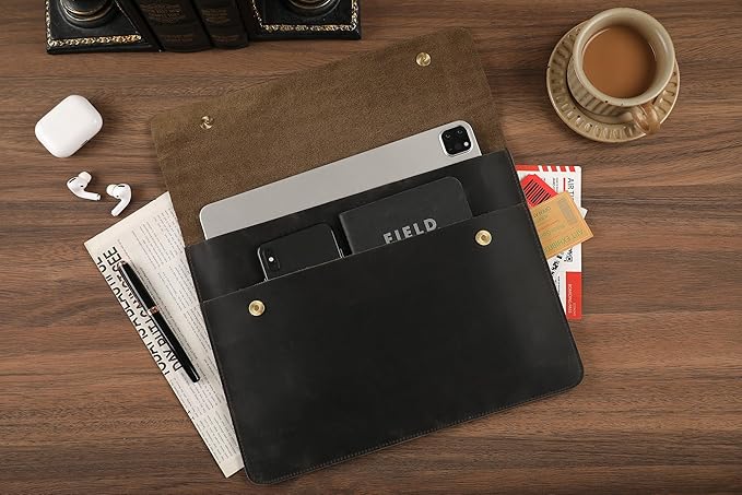Leather Tablet Sleeve - 12.9/13 Inch iPad Pro Sleeve, Document Holder Folio File Holder, Genuine Leather iPad Case for Protection and Style-Grey