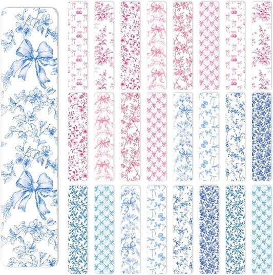 Bow UV DTF Bookmark Wraps - 24 Sheets Pink Coquettte Bows UV DTF Stickers for Acrylic Bookmark, Chinese Art Vintage Flower Waterproof Transfer Stickers DIY Blank Bookmarks Decorations Gift for Women
