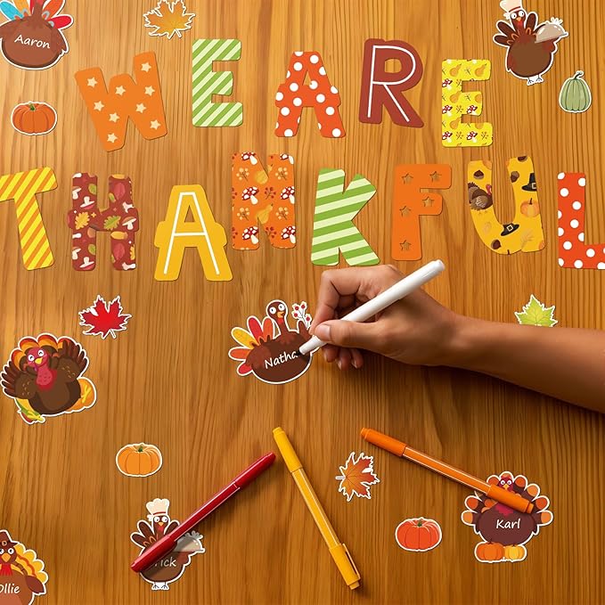 YUUIKLLE 97pcs Thanksgiving Turkey Bulletin Board Decoration Set Fall Turkey Pumpkin Maple Leaf Autumn Harvest Bulletin Board Cutouts,for Home Office School Chalkboard Wall Door Decor