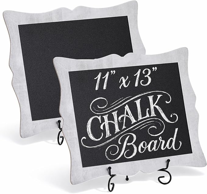 Novabright 2 Pack Small Chalkboard Sign with Easel 11" X13" Silver Border Hanging Freestanding Framed Chalkboard Tabletop Sign for Countertop Kitchen Weddings Restaurant Menus