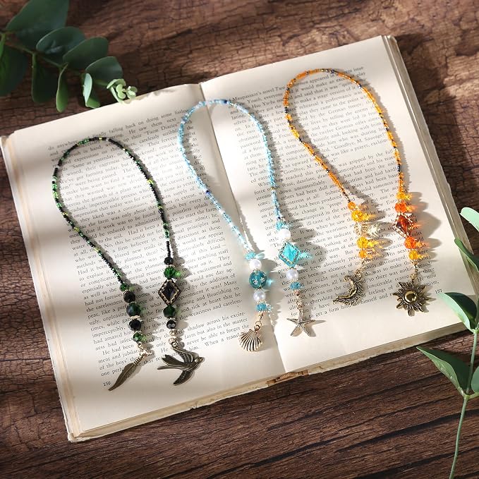 Vintage Bohemian Sun Moon Beaded Bookmark - Y2K Aesthetic Beaded Book Mark for Women & Men, Unique Aesthetic Bookish Gifts for Booklovers Students Teachers