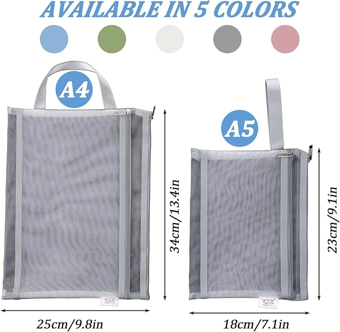 cobee 10 Pcs Mesh Zipper Pouch Bags, Colored Double-Layer Nylon Organizer Bags with Handles Building Block Sets Toy Storage Bags for School Office Games(5Pcs A4+5Pcs A5)