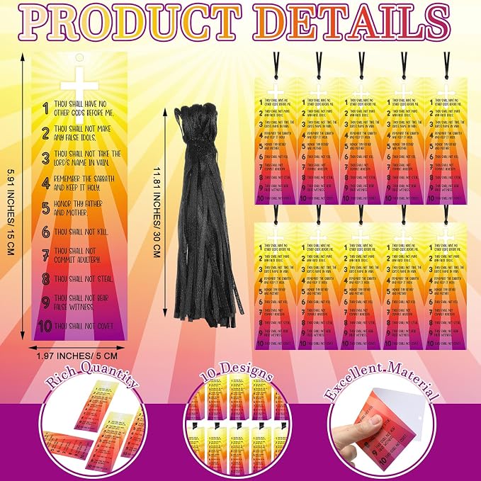 PerKoop 60 Pcs Ten Commandments Bookmarks Bulk Religious Christian Bookmarks Bible Verse Scripture Reading Book Mark Prayer Gospel Tracts Inspirational Church Supplies for Women Men Office