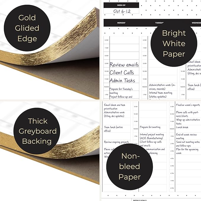 BLU MONACO | Dots Weekly Notepad with Hourly Time Blocking | 52-Page Tear-Off Weekly Planner Pad with Priorities, Goals & Water Tracker | Beautiful Desk Organizer for Productivity