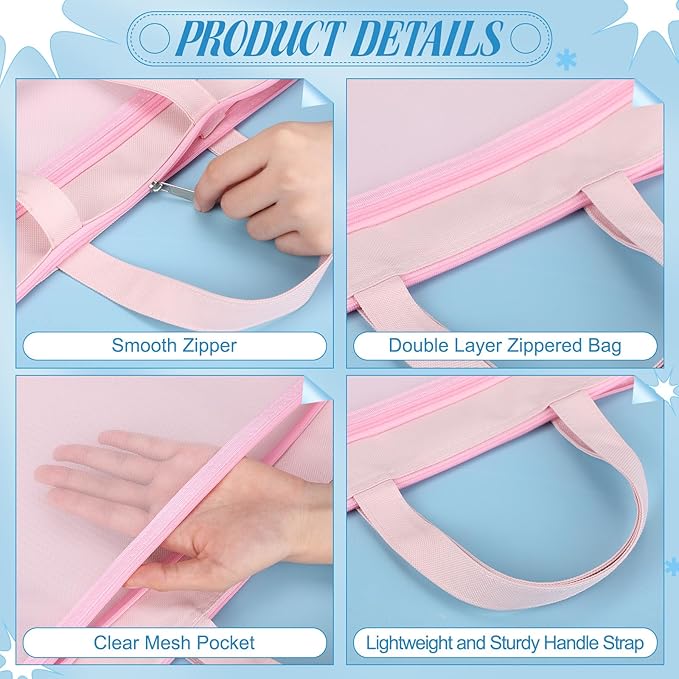 Zhehao 16 Pcs Student Book Pouches with Handle Waterproof Document Bag Sew Project Bag for Quilting Mesh Zipper Pouch File Artwork Storage Organize for A4 Files, 14 x 11 Inch
