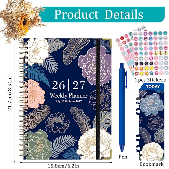 Planner 2026-2027,Agenda 2026-2027, July 2026 to June 2027 Monthly Weekly Calendar Planner with Month Tabs, 6.1" x 8.5" Hardcover Spiral Bound Cover for Daytimer Schedule Work School (A01)
