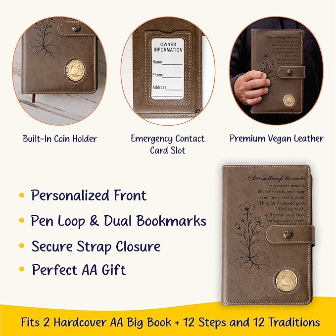 Custom Design AA Big Book & 12 Steps and 12 Traditions Book Set Cover, Alcoholics Anonymous Gifts, Fits 2 Hardcover AA Books, AA Coin Holder