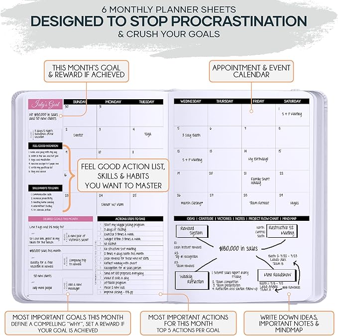 Freedom Mastery - Adhd Daily Planner, Self Care Personal Gratitude Journal to Increase Productivity & Success in Life, Include Foldable Vision Board - White Sun