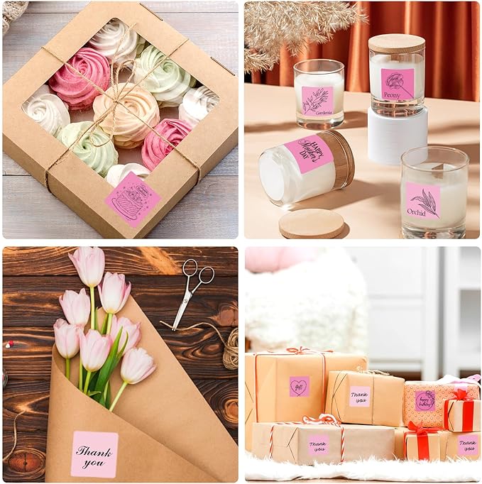 1.5 Inch Square Thermal Label Printer Stickers, Pink Gradient Self-Adhesive Direct Thermal Labels Stickers, Waterproof/Perforation Line Design- 500 Sheets