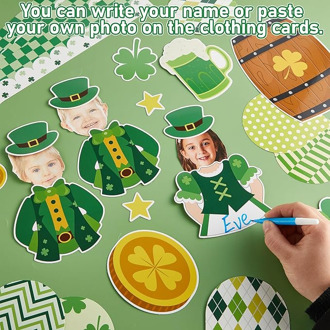 St. Patrick's Day Bulletin Board Decorations Set Leprechaun DIY Photo Craft Cutouts Green Lucky Shamrock Rainbow Irish Classroom Decoration for Holiday Party School Home Office Chalkboard Wall Decor