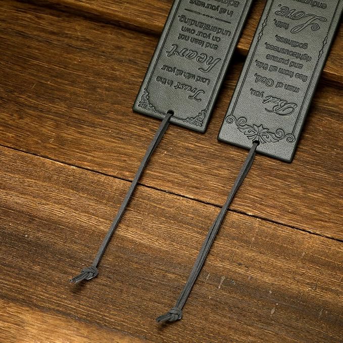 2 Pcs Leather Bible Bookmark, Christian Bookmarks Gifts for Men Book Marks for Reading Men (Dark Grey)