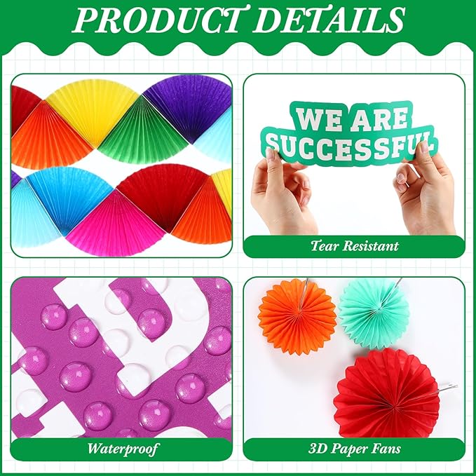 Pajean Welcome Bulletin Board Set Classroom Affirmation Station Bulletin Board Motivational Cutouts Colorful Paper Fans Pencil Border Trims for Back to School Chalkboard Wall Decor (Colorful)