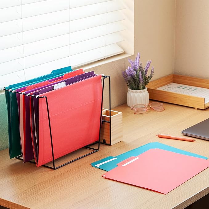 Oxford Hanging File Folders, 25 Pack, Letter Size (8.5" x 11"), 5 Bright Colors, 5 Tab Positions, Includes Tabs and Inserts, Hanging Files for Office and Document Organization