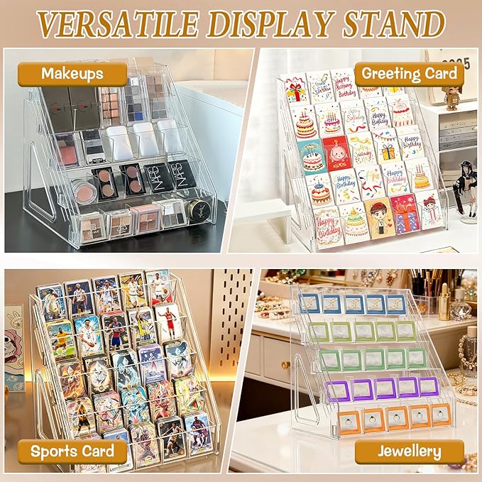 2 Pcs Acrylic Bookmark Display Stand, 5 Tier Clear Bookmark Riser with 25 Compartments for 2. 5'' Bookmarks, Portable Sticker Holder Greeting Card Display for Business Vendor Retail Store Shop