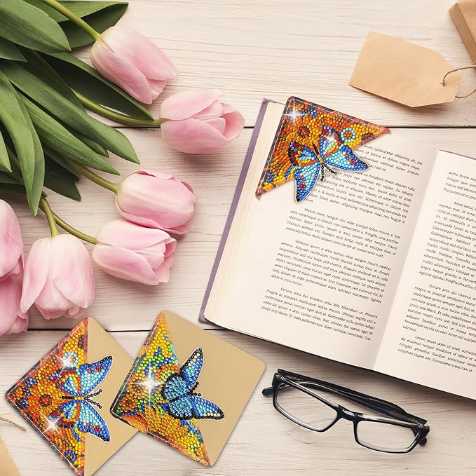 4 Pcs Diamond Painting Bookmark, Diamond Art Kit for Adults, DIY Diamond Art Kits for Adults, Book Corner - Protecting Bookmark Craft Supplies Kits for Book Lovers (Sunflower Butterfly)