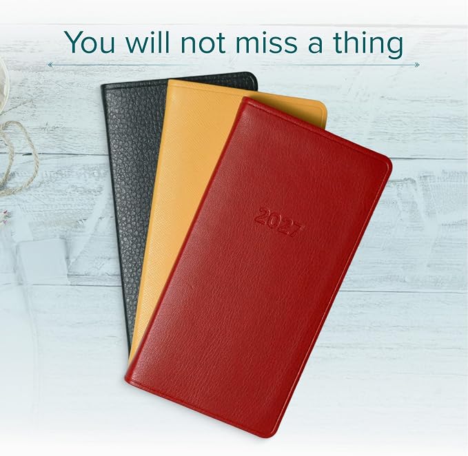 Harbor Pocket Weekly Monthly Planner 2027, Calendar Planner and Notebook, Durable Faux Leather, 192 Pages, Softcover & Book Bound - Cambridge Black - 6x3.25"