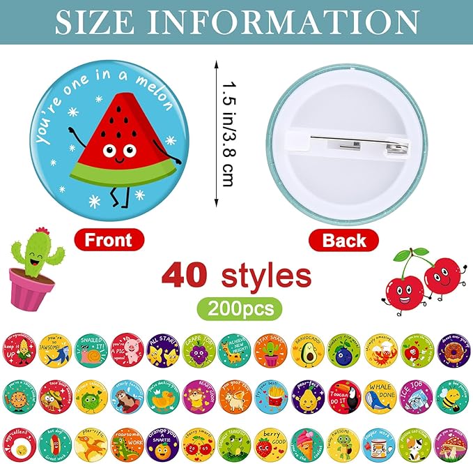 XunYee 200 Pcs Reward Button Pins Mini Round Inspirational Recognition Button Punny Motivational Pins Bulk Teacher Reward Pin for Kids Students Classroom Elementary Grade School Home Supplies