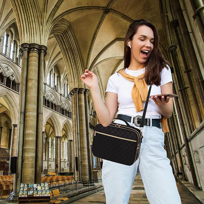 2 Compartment Bible Cover for Women,Large Bible Case with Handles Shoulder Strap,Carrying Bible Bag Scripture Case Church Bag Bible Protective with Pocket