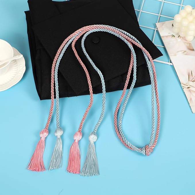 Graduation Double Honor Cords with Tassels Braided Academic Ropes for High School College Ceremony 68 Inch (Pink+Sky Blue)