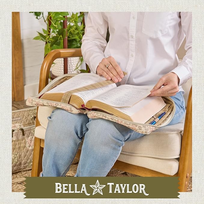 Bella Taylor Quilted Bible Cover for Women - Large Study Bible Case - Cameo Rose