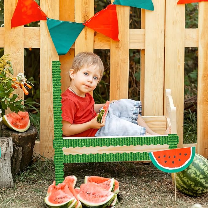 Whaline 69Ft Watermelon Bulletin Board Border Glitter Pink Red Green Watermelon Adhesive Border Trim for Summer Classroom Chalkboard Wall Decor
