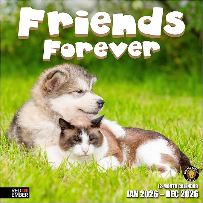 RED EMBER Friends Forever 2026 Wall Calendar 12 Month | 12” x 24” Open | Thick & Sturdy Paper | Holiday Gift | Animal Unlikely Friendships Calendar 2026