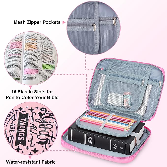 ICOSY Bible Cover Case for Women Girls Kids Bible Bag Case with Handle Kids Girls Bible Study Accessories Supplies