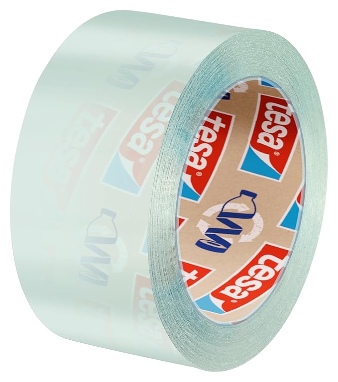 tesafilm Eco and Crystal - Adhesive Tape - Transparent, Strong Hold and Tear-Resistant - Made from Reprocessed PET Material - Comes with a Mini Tape Dispenser- 2 Refill Rolls, 10m x 19mm